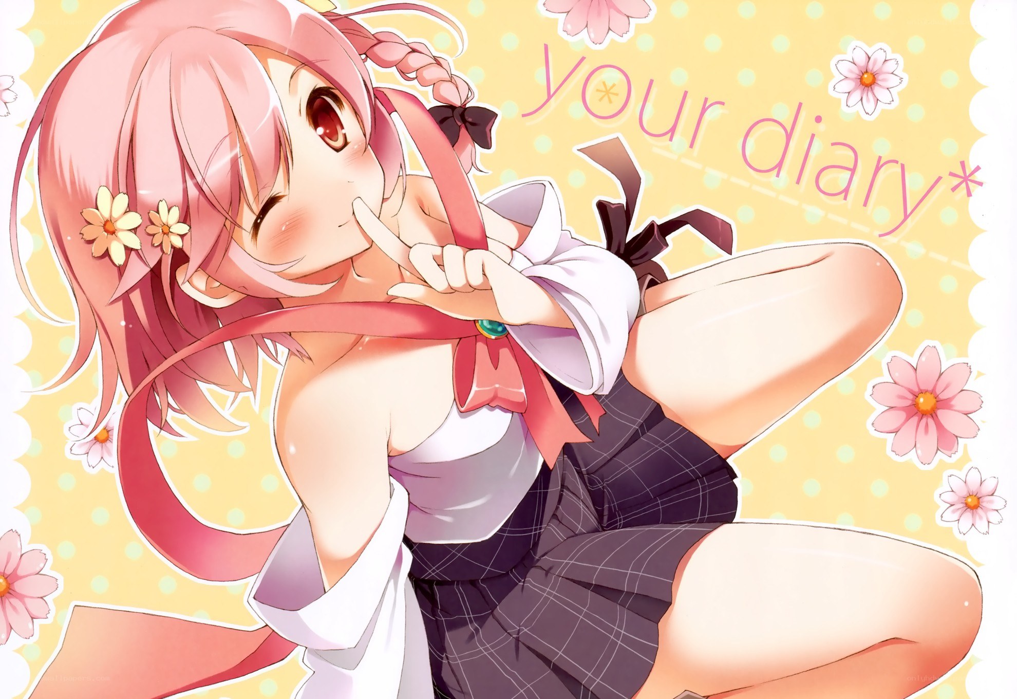 pink-haired girl with diary