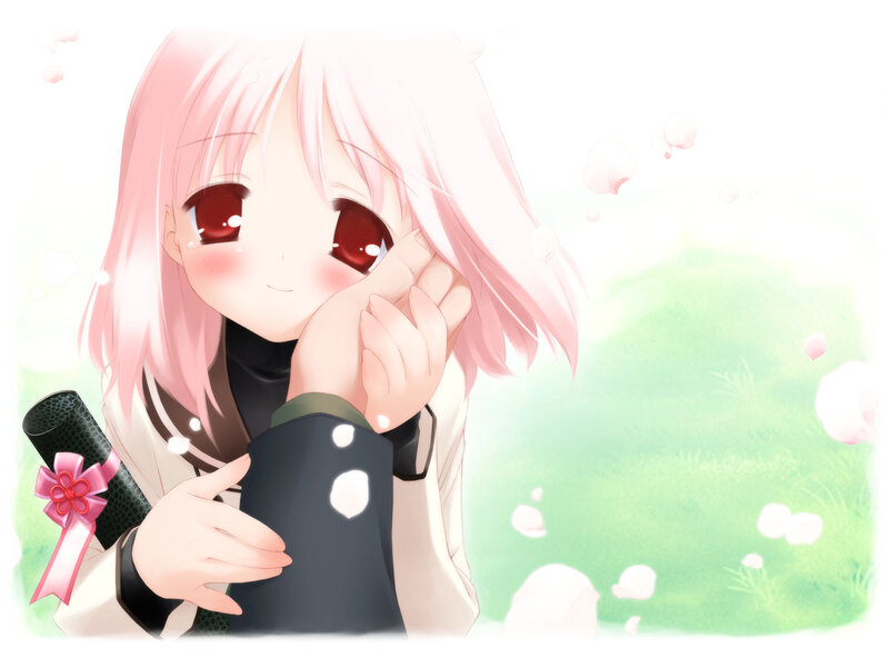 pink-haired girl with diploma