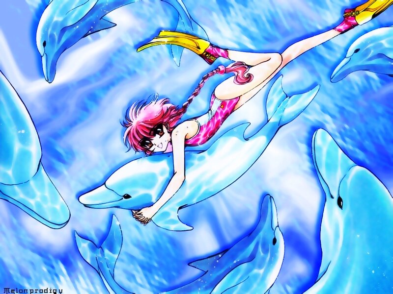 Pink-haired Girl with Dolphins