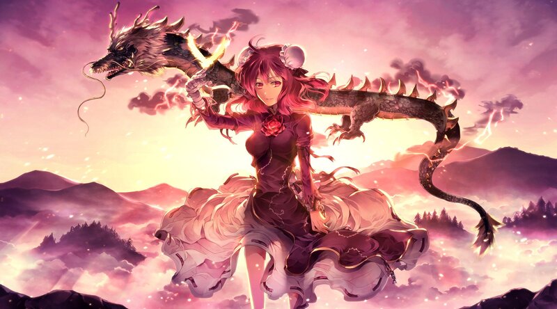 Pink-haired Girl with Dragon — Purple