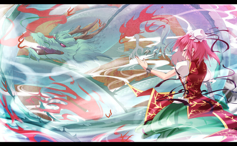 Pink-haired Girl with Dragon — Red