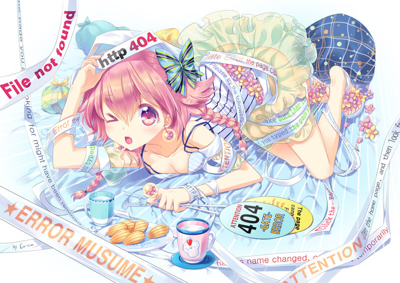 Pink-haired Girl with Error Messages