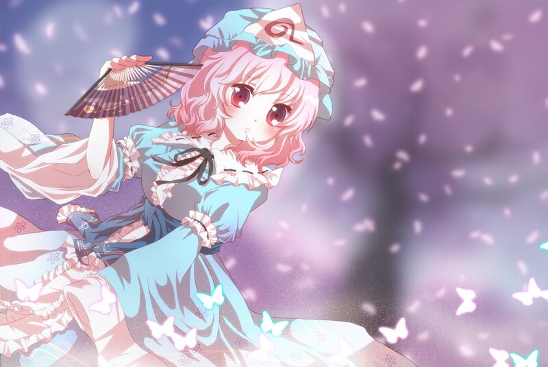 pink-haired girl with fan