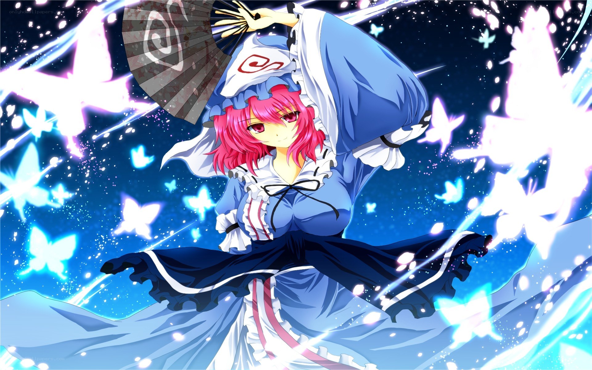 pink-haired girl with fan