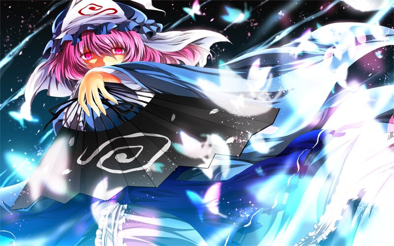 Pink-haired Girl with Fan — Blue, Dramatic