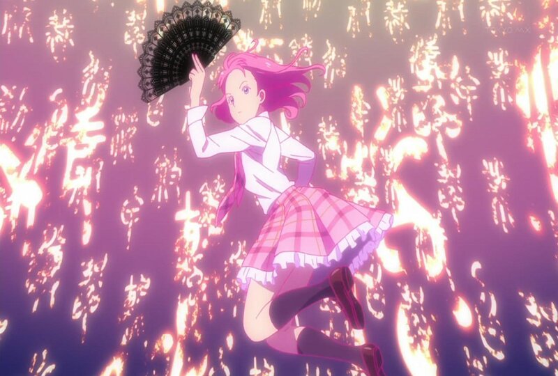 Pink-haired Girl with Fan — Purple, Dramatic