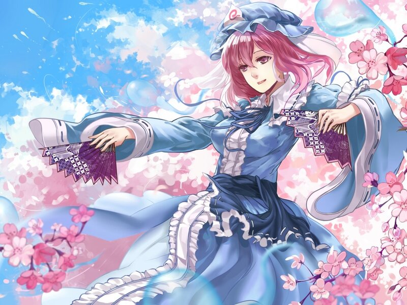 Pink-haired Girl with Fans — Blue