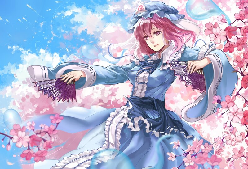 Pink-haired Girl with Fans