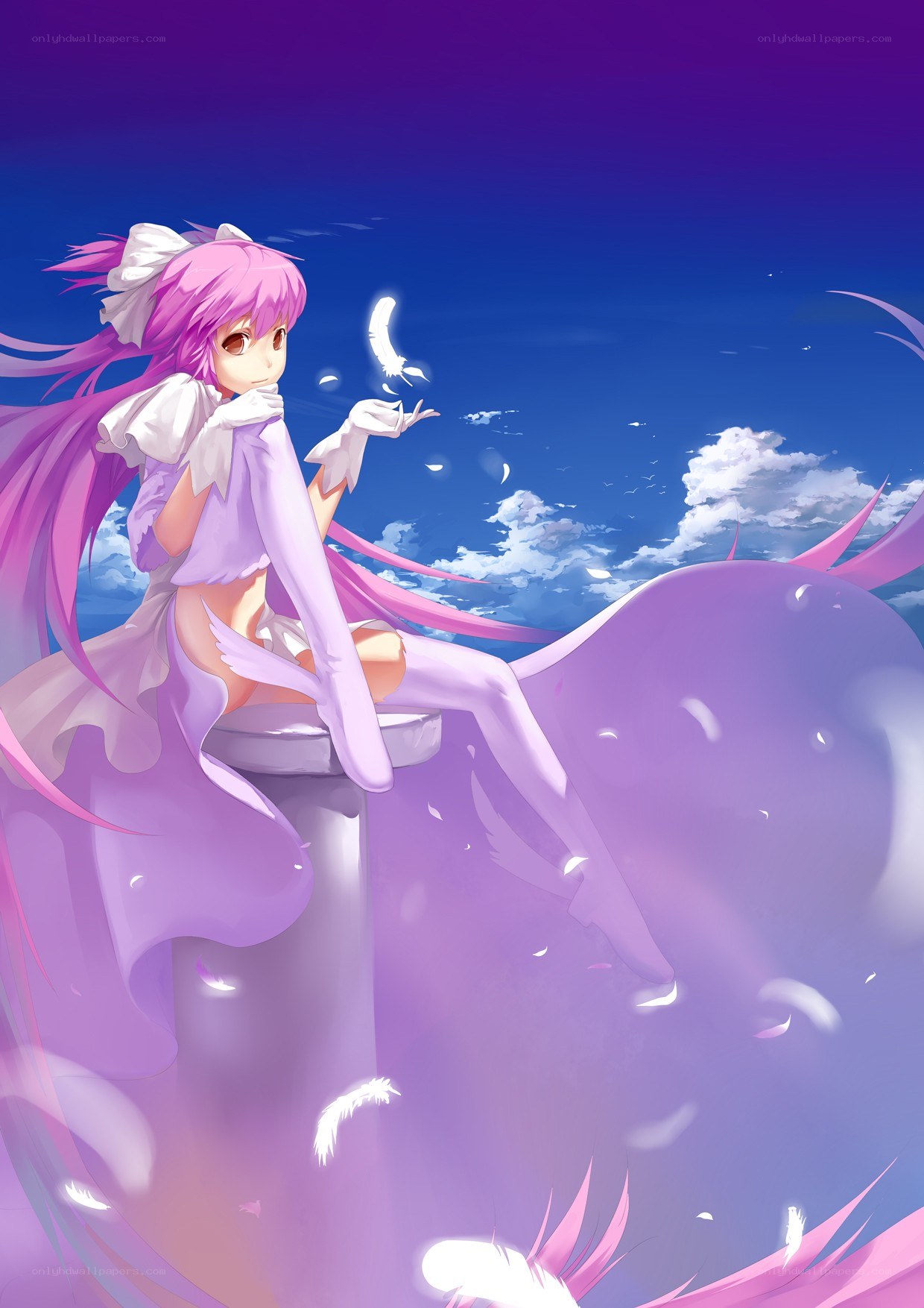 pink-haired girl with feathers