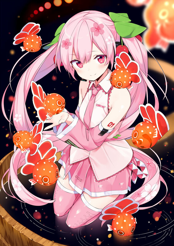 Pink-haired Girl with Fish — Pink, Playful, Night