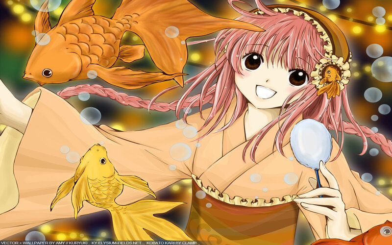 Pink-haired Girl with Fish — Pink, Playful
