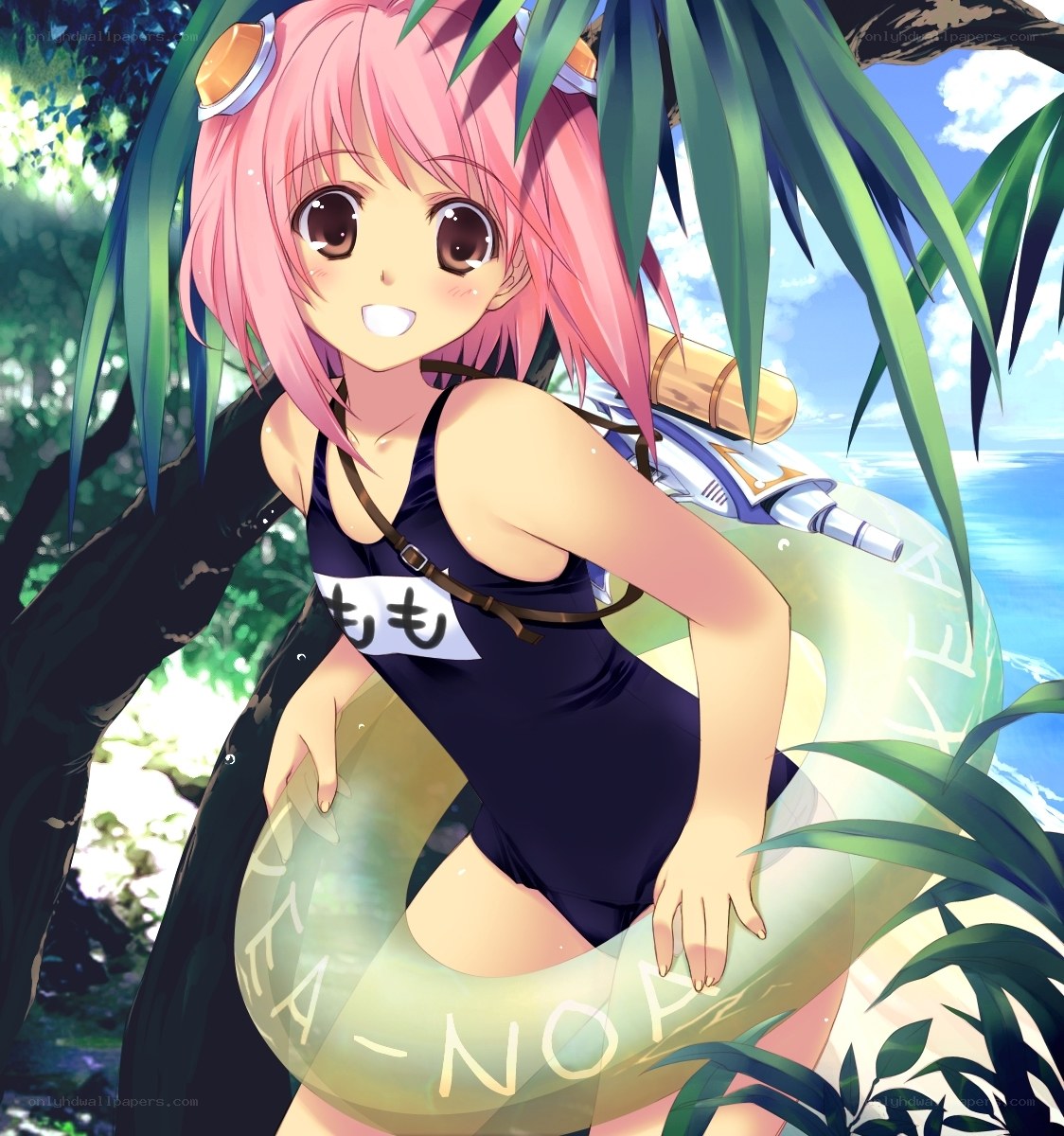 pink-haired girl with floatie