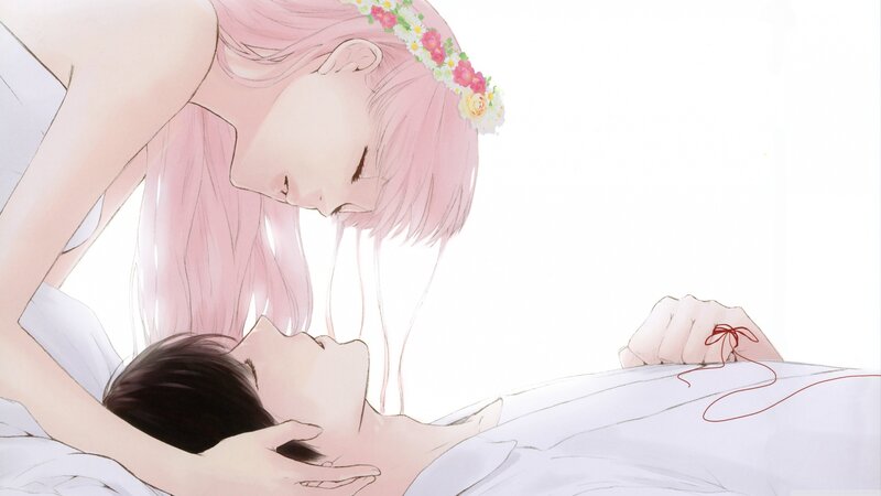 Pink-haired girl with flower crown