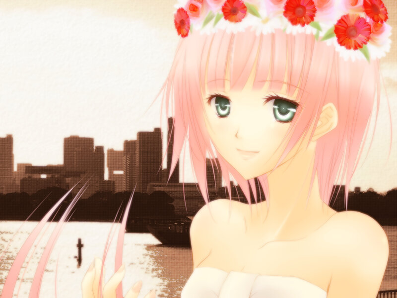 Pink-haired Girl with Flower Crown — Pink