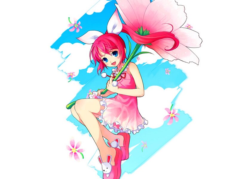 Pink-haired Girl with Flower — Pink, Playful