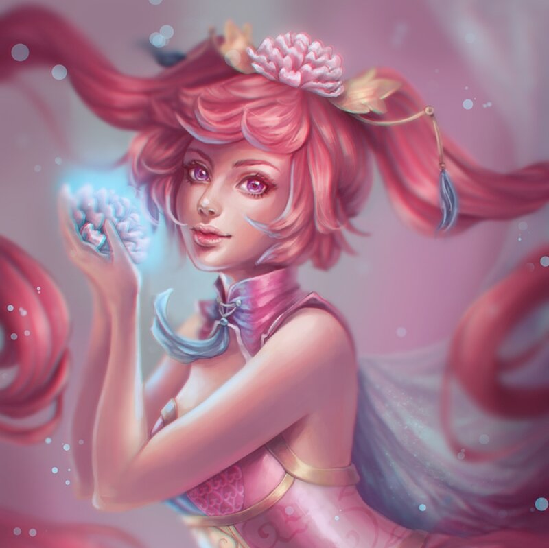 Pink-haired Girl with Flower — Pink, Serene, Digital Art