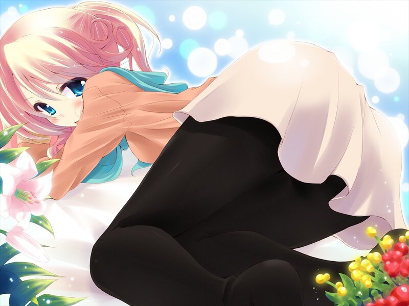pink-haired girl with flowers