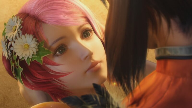 pink-haired girl with flowers