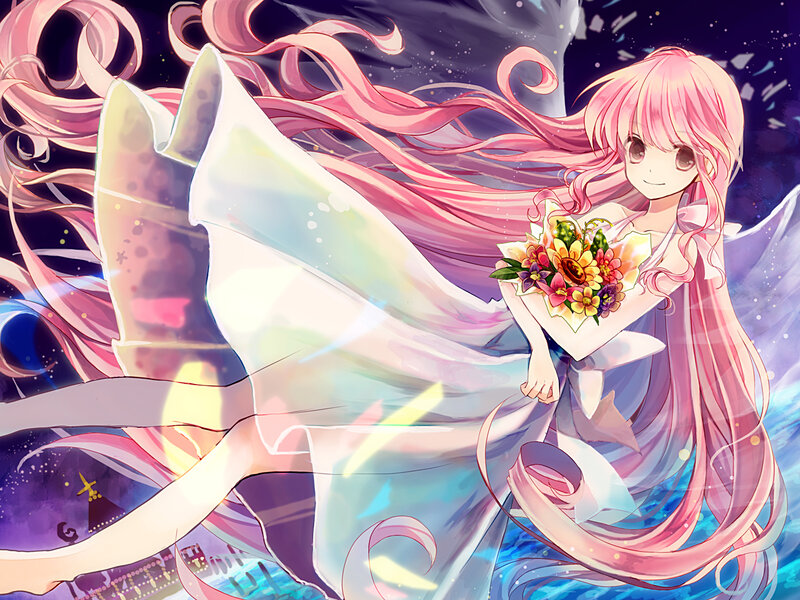 Pink-haired Girl with Flowers — Pink, Dreamy, Night