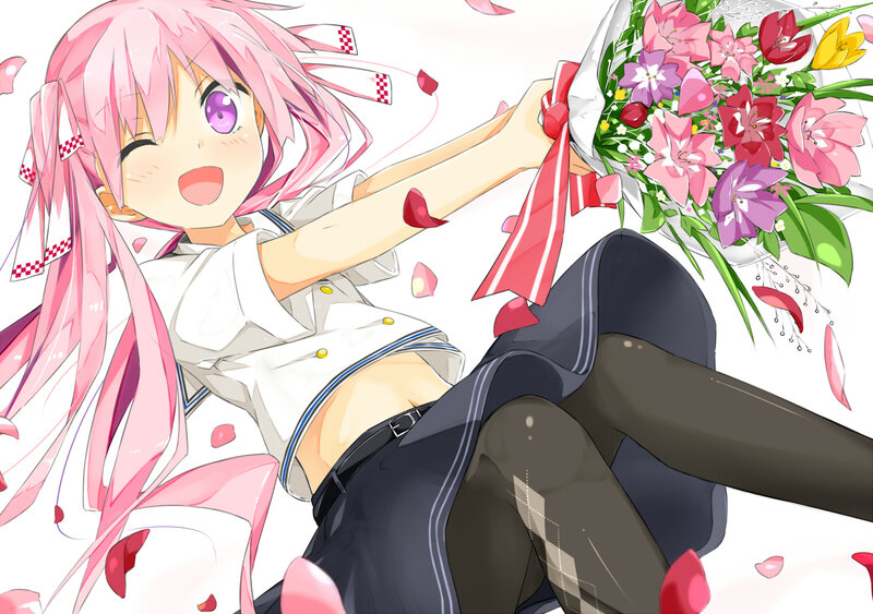 Pink-haired Girl with Flowers — Pink, Joyful