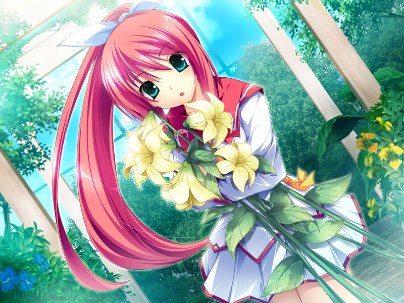 Pink-haired Girl with Flowers — Pink, Serene