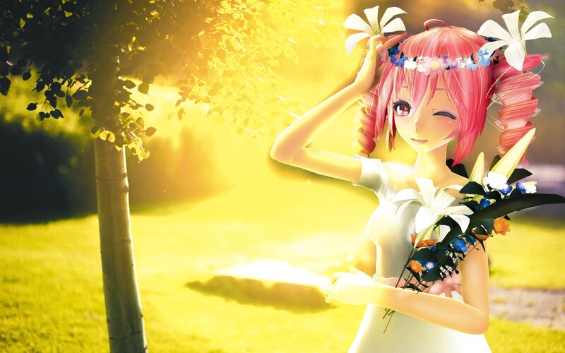 Pink-haired Girl with Flowers — Yellow