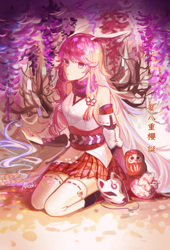 Pink-haired Girl with Fox Ears — Purple, Serene