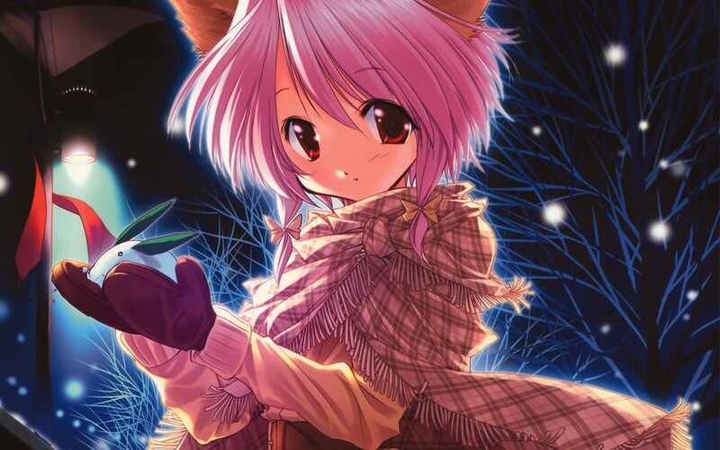 pink-haired girl with fox ears