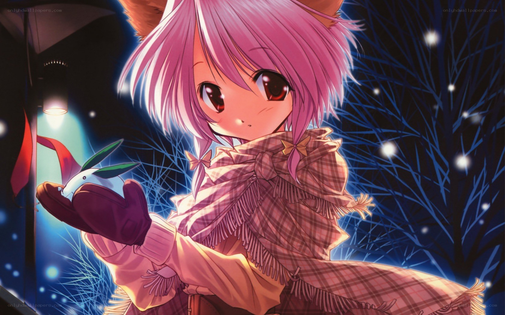 pink-haired girl with fox ears