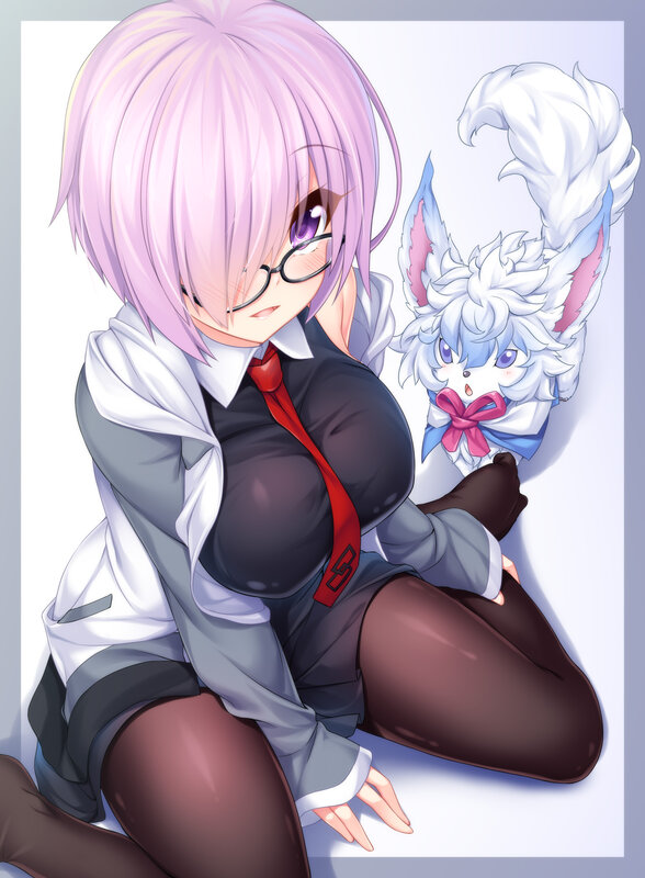 Pink-haired Girl with Fox — Purple, Calm