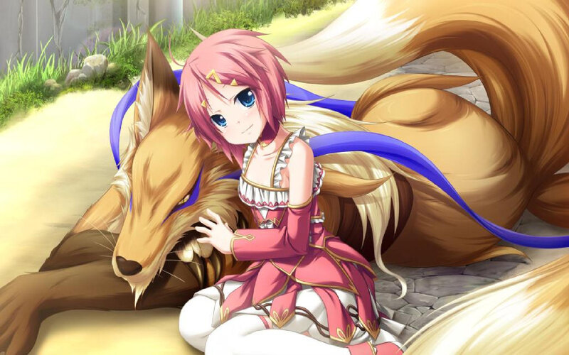 Pink-haired Girl with Fox
