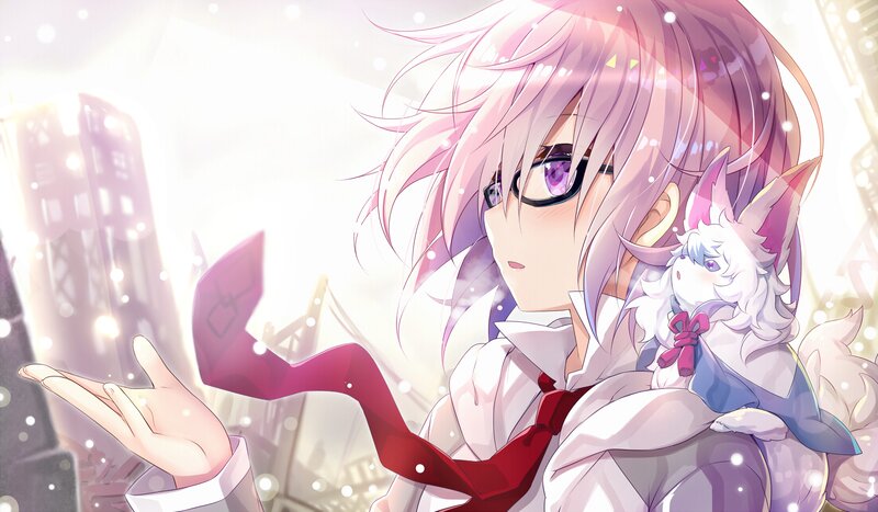 Pink-haired Girl with Fox — White