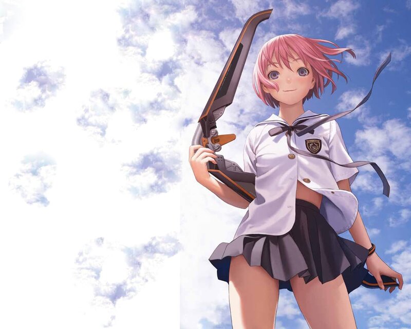 Pink-haired girl with futuristic weapon
