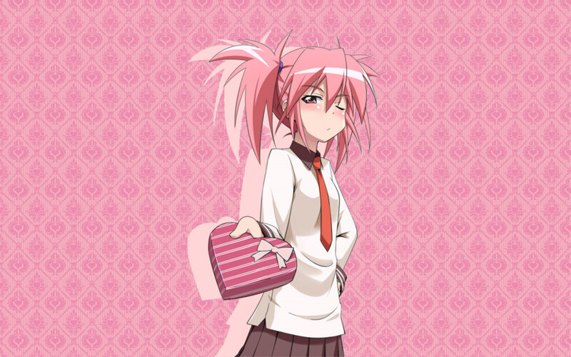 pink-haired girl with gift