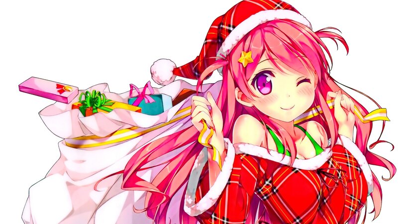 Pink-haired Girl with Gifts — Red