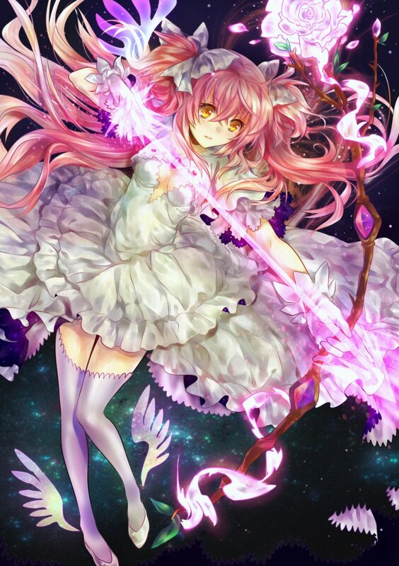 pink-haired girl with glowing staff