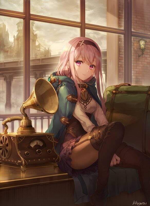 Pink-haired Girl with Gramophone