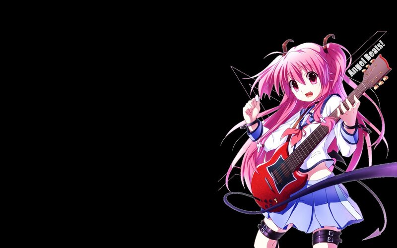 pink-haired girl with guitar
