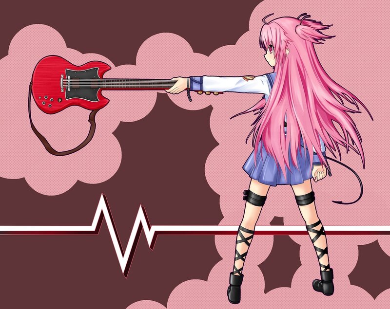 pink-haired girl with guitar