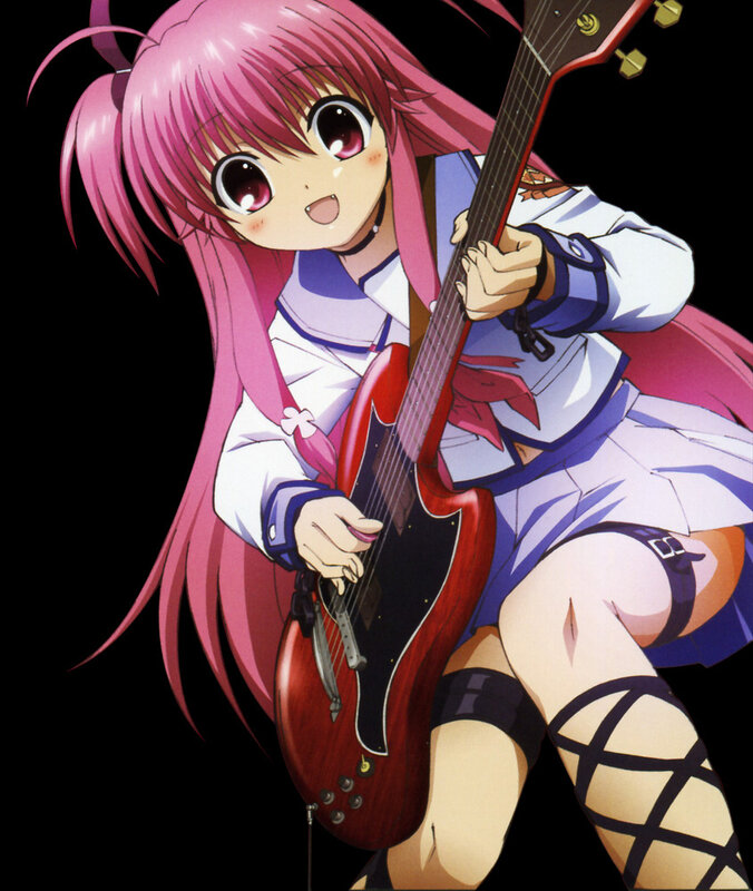pink-haired girl with guitar