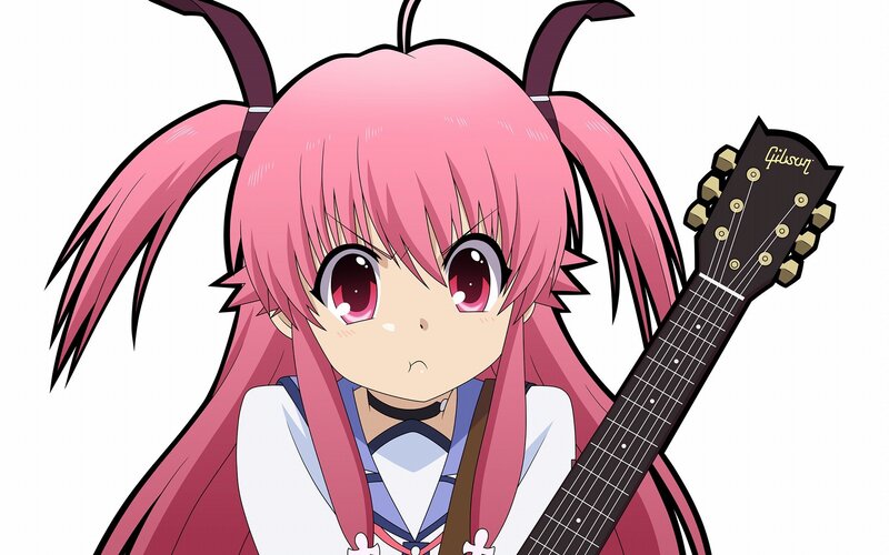 pink-haired girl with guitar