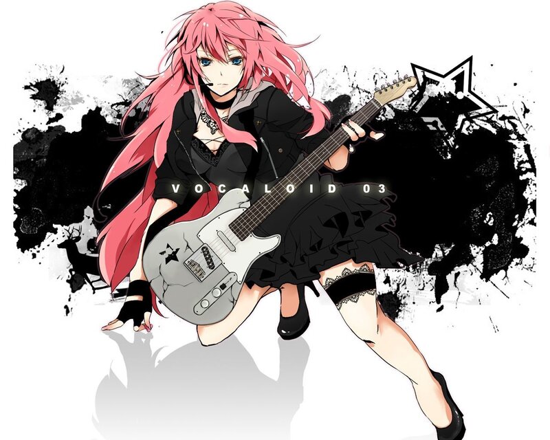 Pink-haired Girl with Guitar — Black