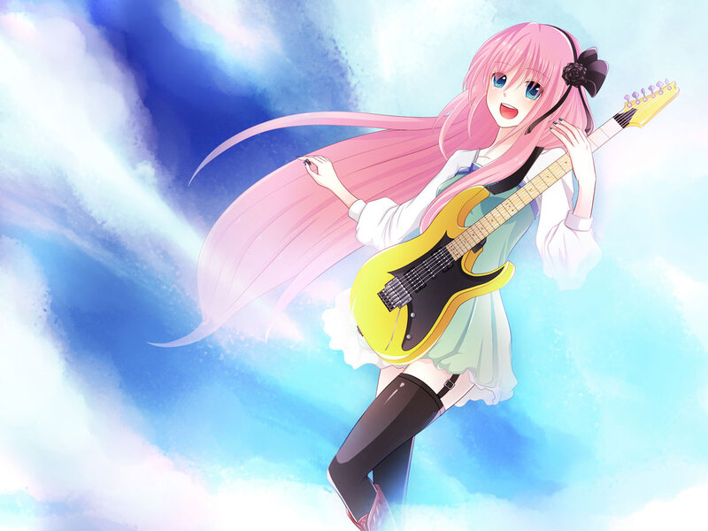 Pink-haired Girl with Guitar — Blue, Dynamic