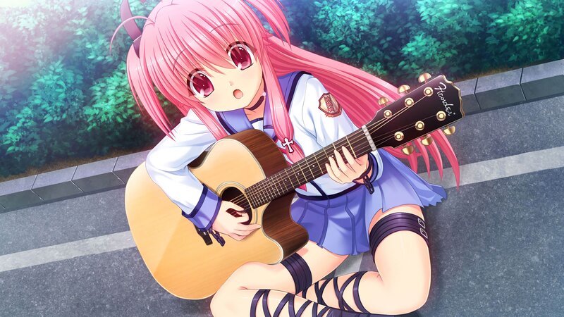 Pink-haired Girl with Guitar — Pink, Calm, Afternoon