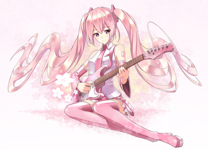 Pink-haired Girl with Guitar — Pink, Calm, Spring