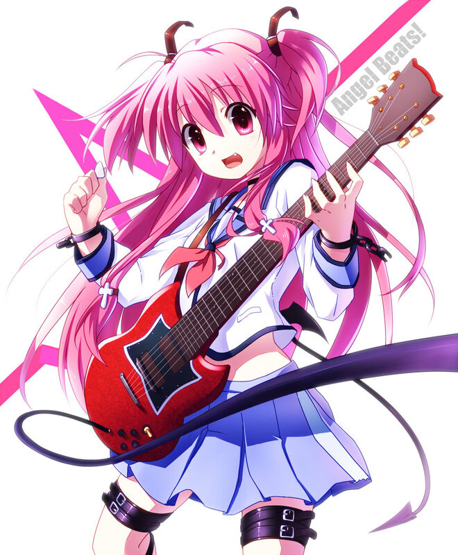 Pink-haired Girl with Guitar — Pink, Energetic, Anime, School Uniform, Tail