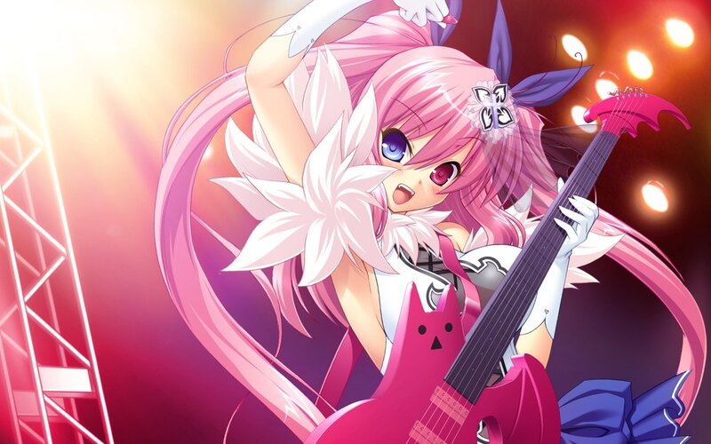 Pink-haired Girl with Guitar — Pink, Energetic, Anime, Stage Lights