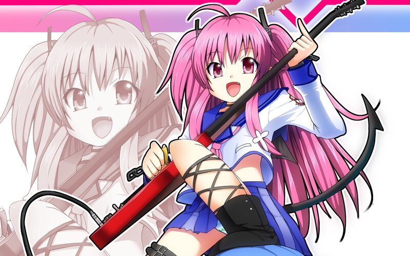 Pink-haired Girl with Guitar — Pink, Energetic, Anime, Tail