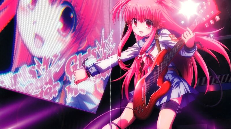 Pink-haired Girl with Guitar — Pink, Energetic, Night, Anime, Stage, Screen