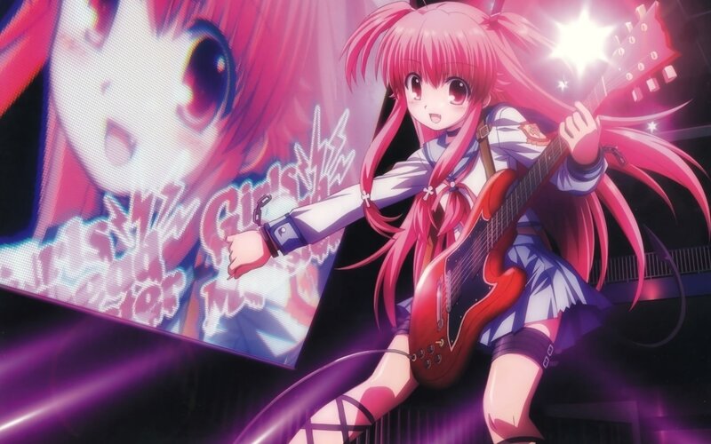 Pink-haired Girl with Guitar — Pink, Energetic, Night, Anime